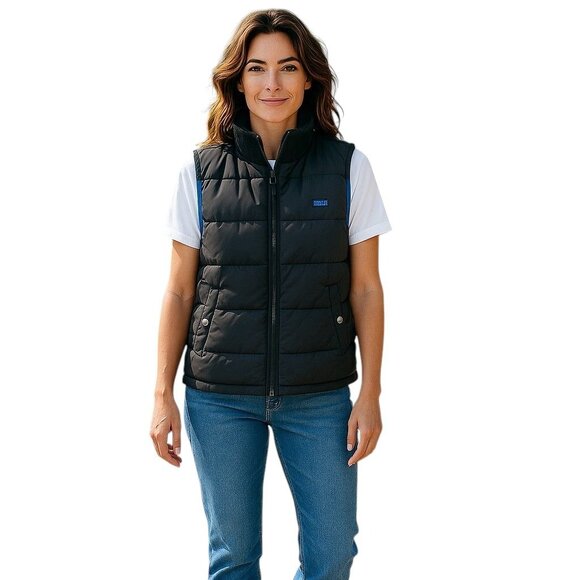 Lauren Ralph Lauren Reversible Down Quilted Puffer Vest Black Blue Size Medium - Picture 1 of 11